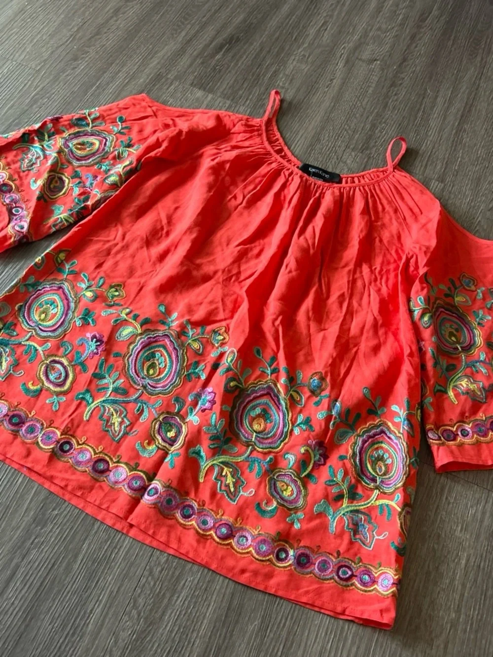 Karen Kane Red Cold-Shoulder Embroidered Tunic Top - Picture 2 of 4